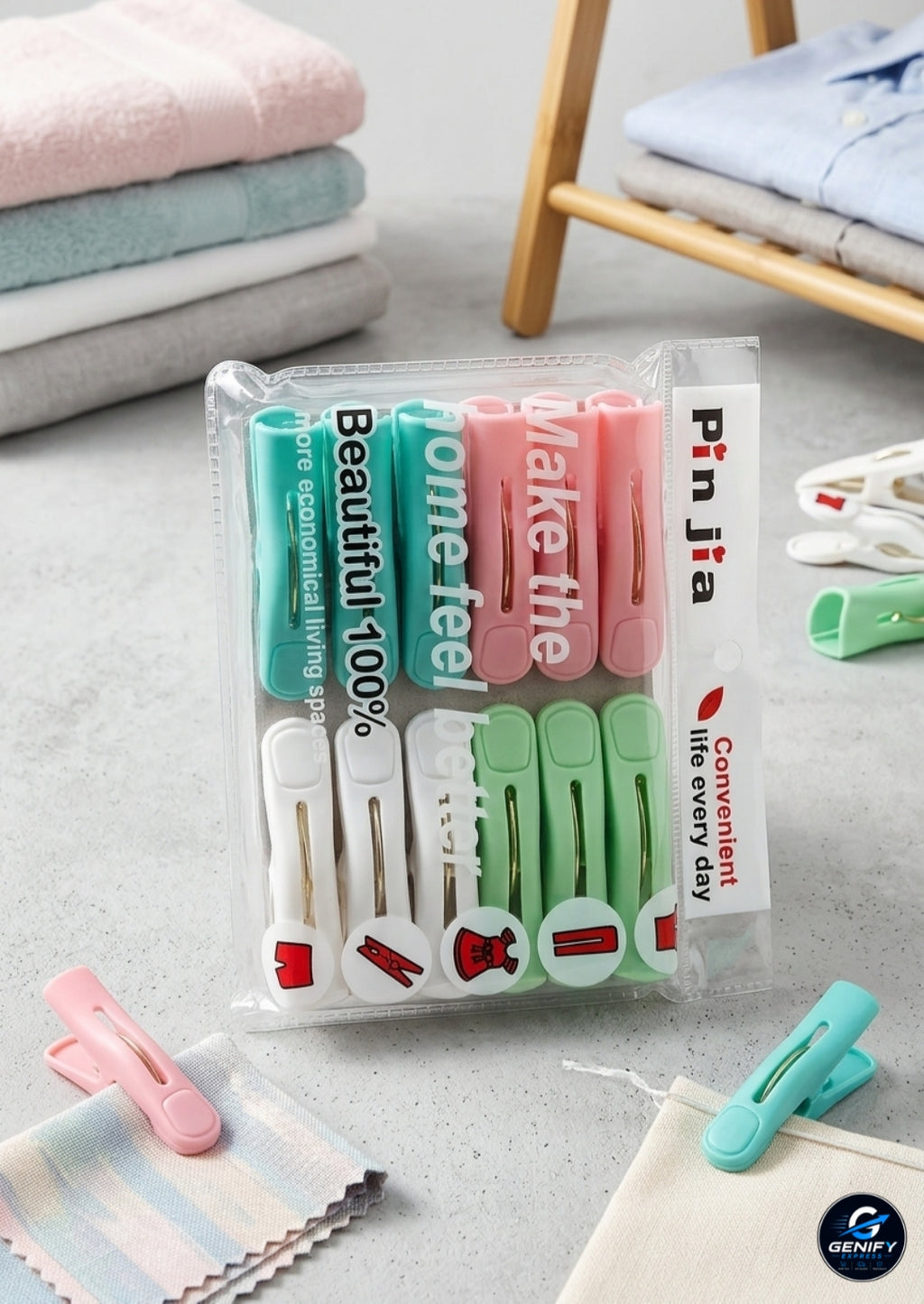 Pinjia Pastel Plastic Clothes Pegs Set (12-Pack)