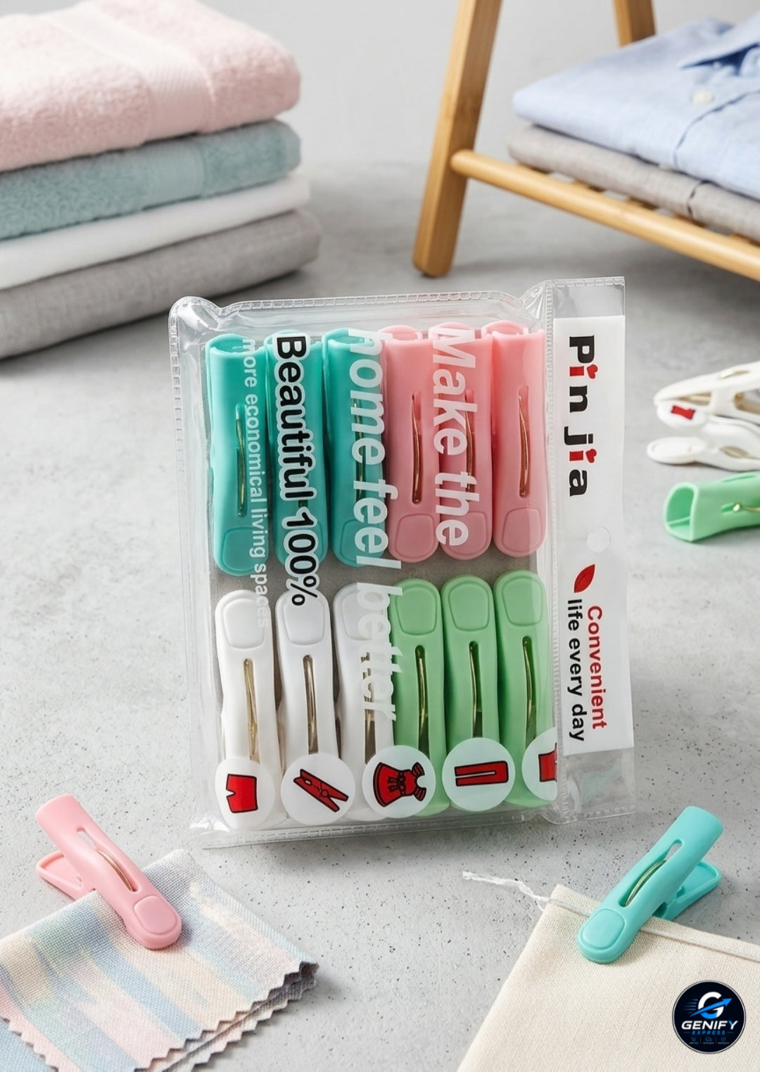 Pinjia Pastel Plastic Clothes Pegs Set (12-Pack)