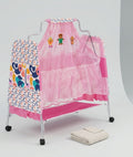 Portable Pink Baby Cradle with Mosquito Net and Wheels