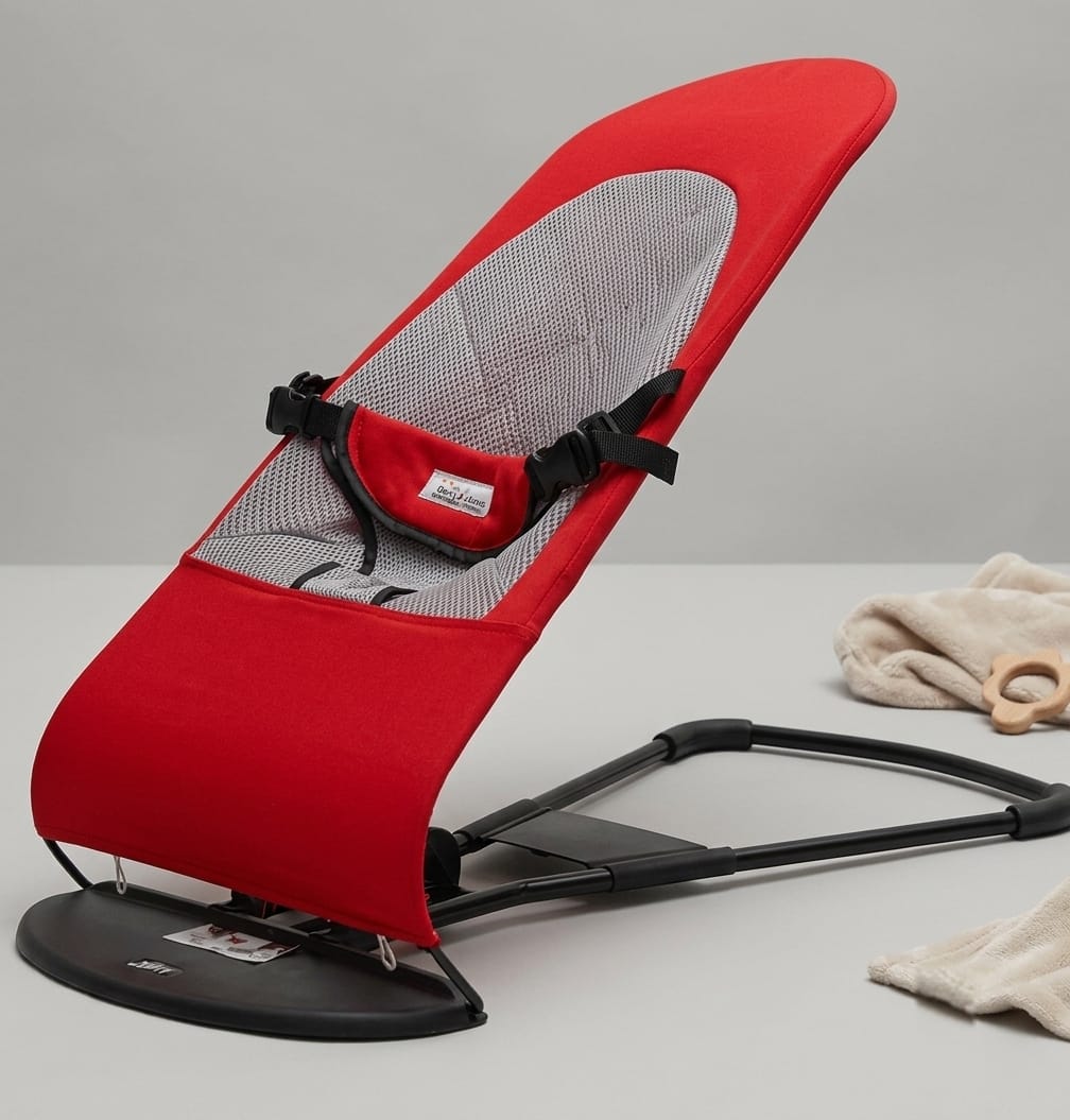 Ergonomic Red Baby Bouncer Chair with Breathable Mesh
