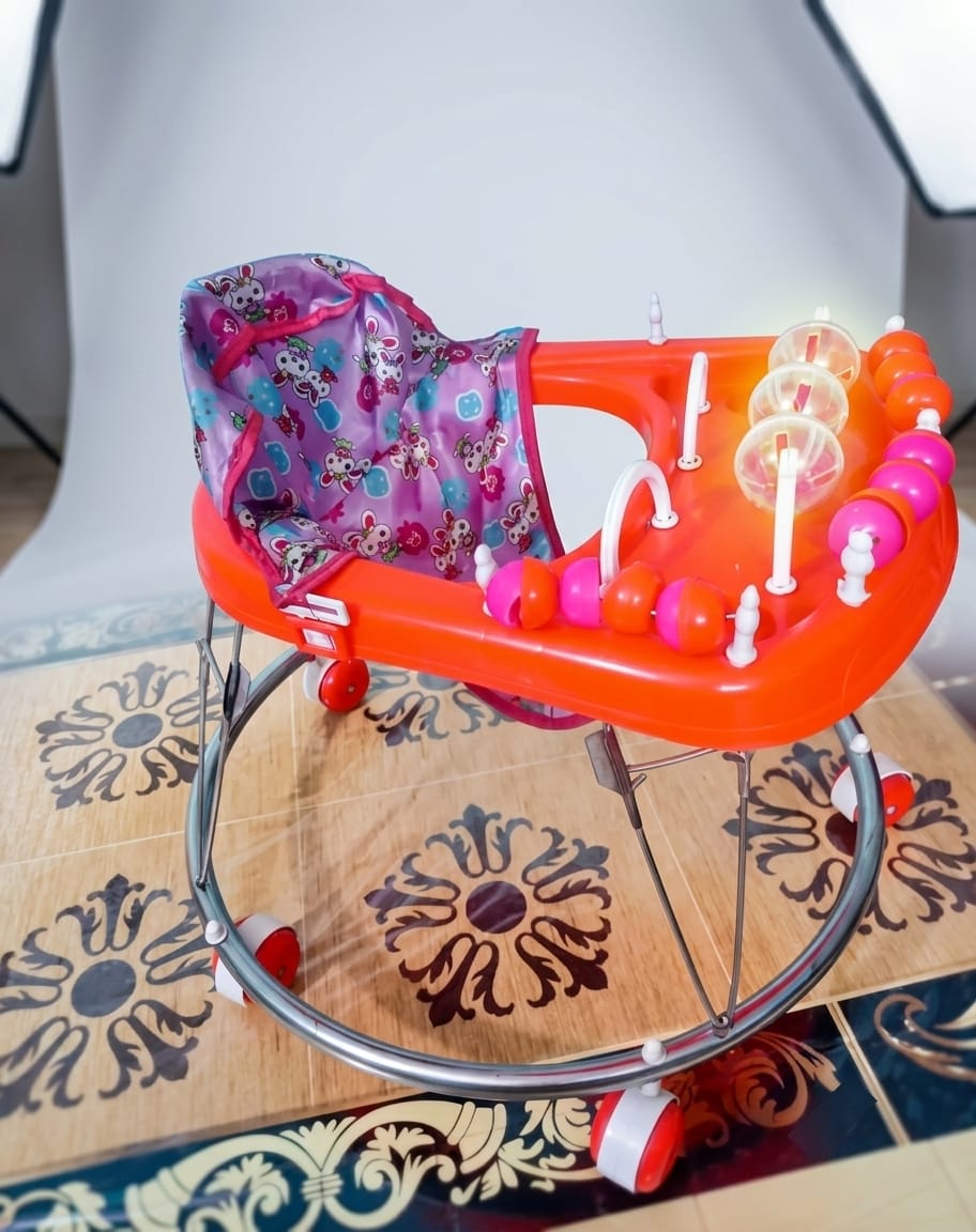 Musical Baby Activity Walker with Orange Tray and Purple Seat