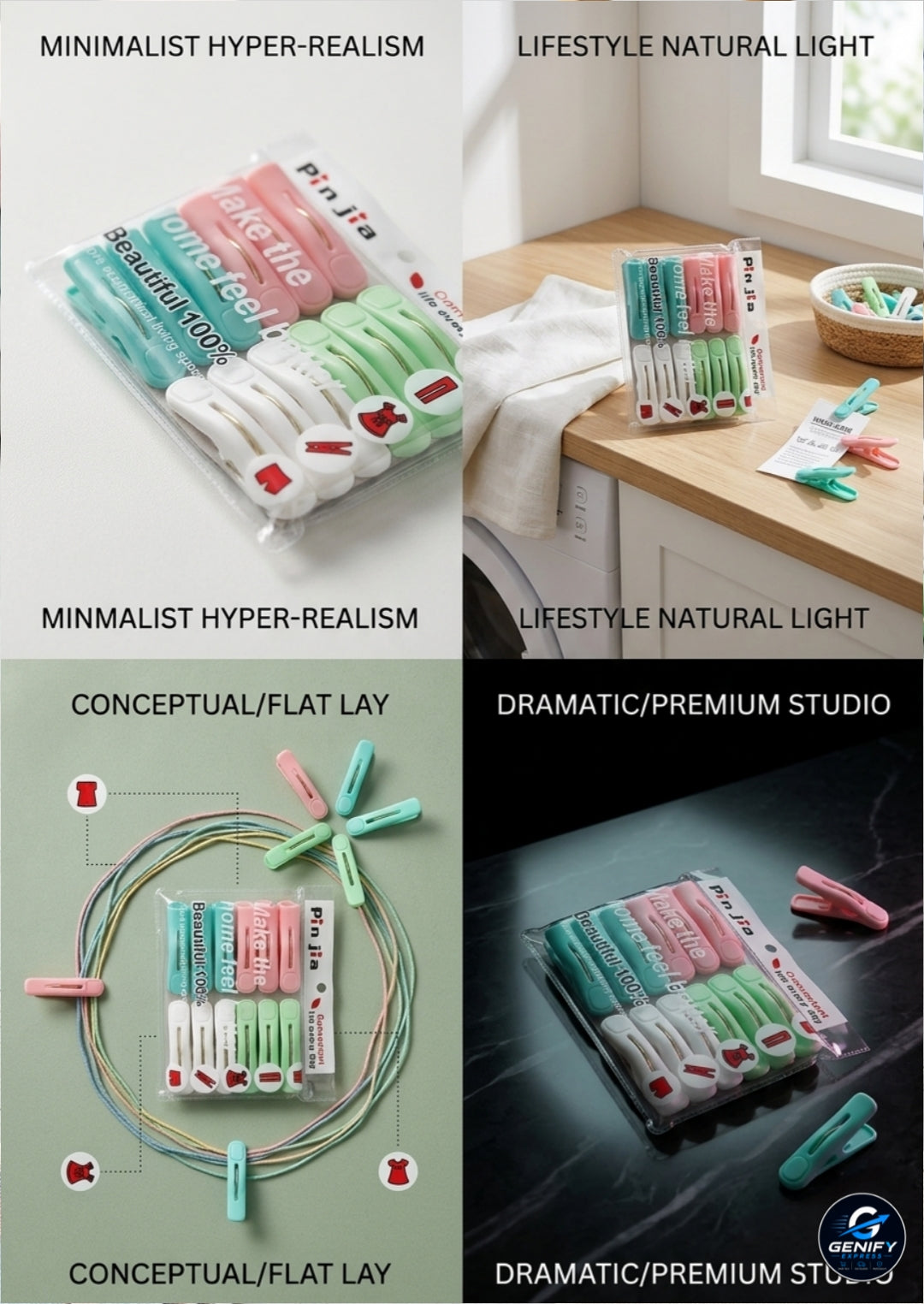 Pinjia Pastel Plastic Clothes Pegs Set (12-Pack)