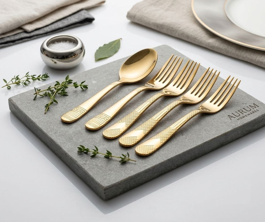 AURUM Homewares Luxury Gold Textured Flatware Set