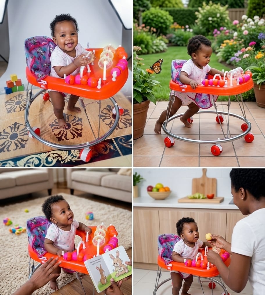 Musical Baby Activity Walker with Orange Tray and Purple Seat