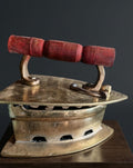 Vintage Cast Brass Coal Iron with Red Wooden Handle