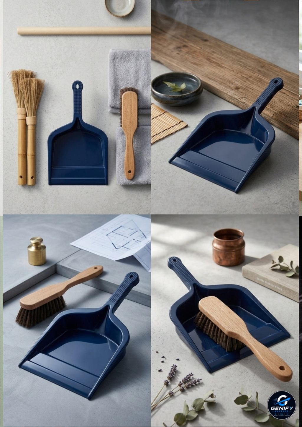 Ergonomic Navy Blue Handheld Dustpan for Quick Home Cleanup