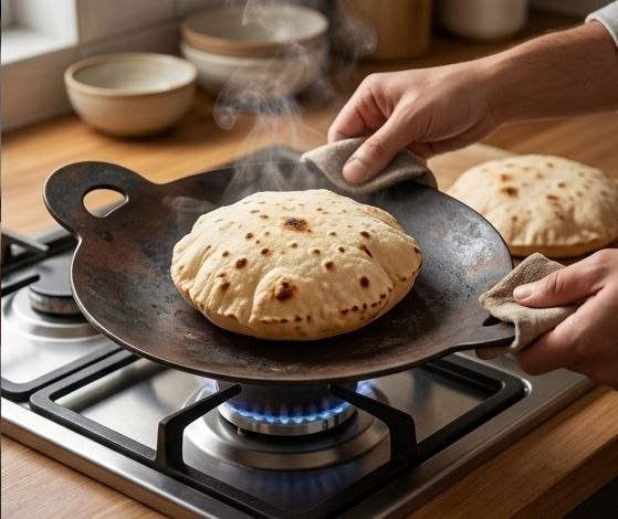 Traditional Cast Iron Tawa Pan with Dual Side Handles