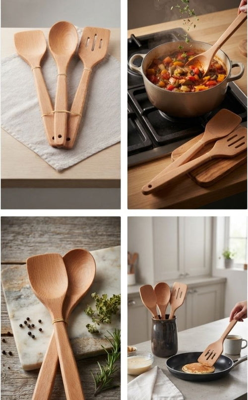 6-Piece Natural Wood Kitchen Utensil Set for Cooking & Serving