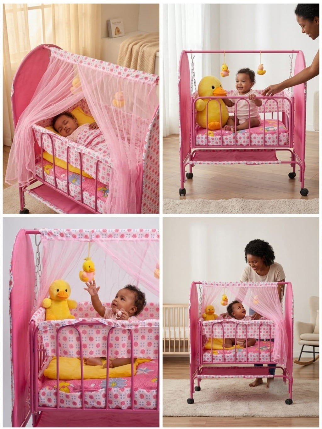 Portable Pink Hanging Baby Cradle with Mosquito Net