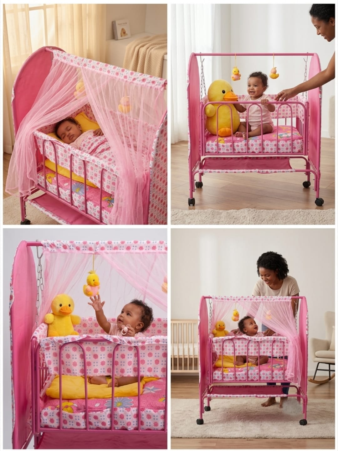 Portable Pink Hanging Baby Cradle with Mosquito Net