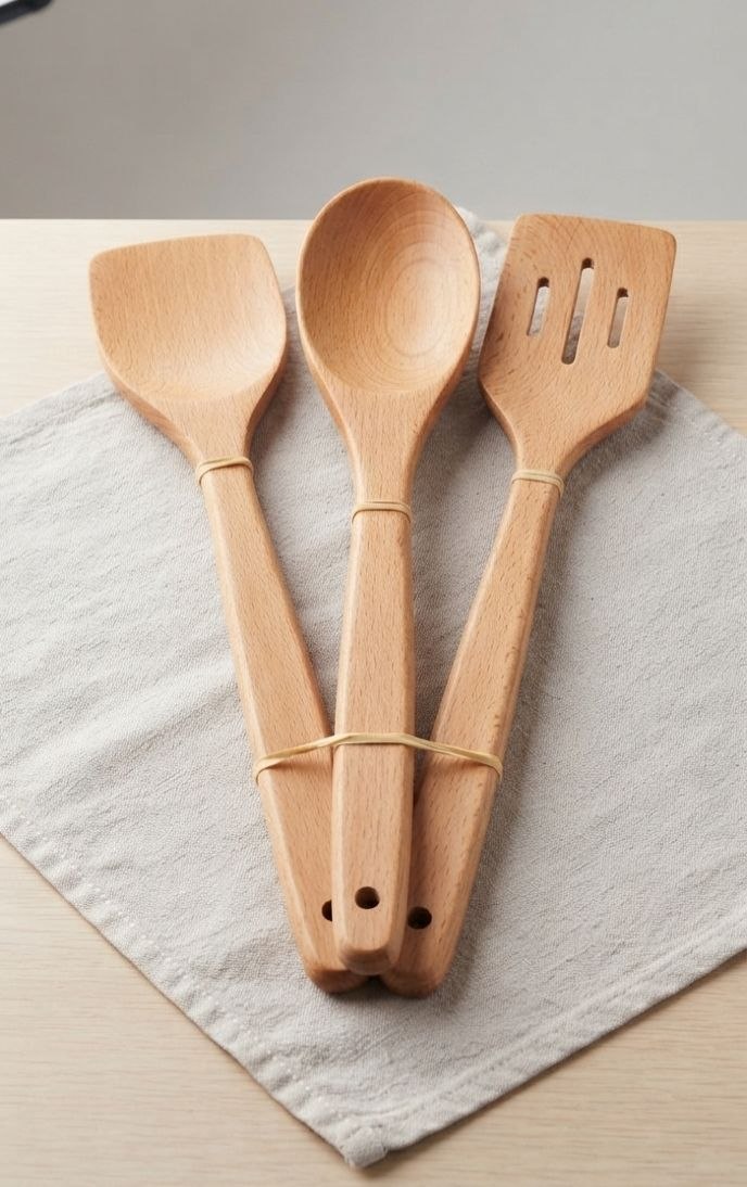6-Piece Natural Wood Kitchen Utensil Set for Cooking & Serving